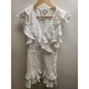 Lucy Paris Womens White‎ Floral Lace Ruffle V-Neck Mini Dress XS Bridal Summer
